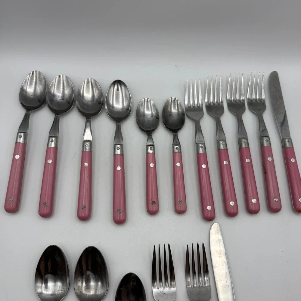 Interpur Flatware Set Mixed Pink Marmalade Goose Pattern Vintage Stainless Steel